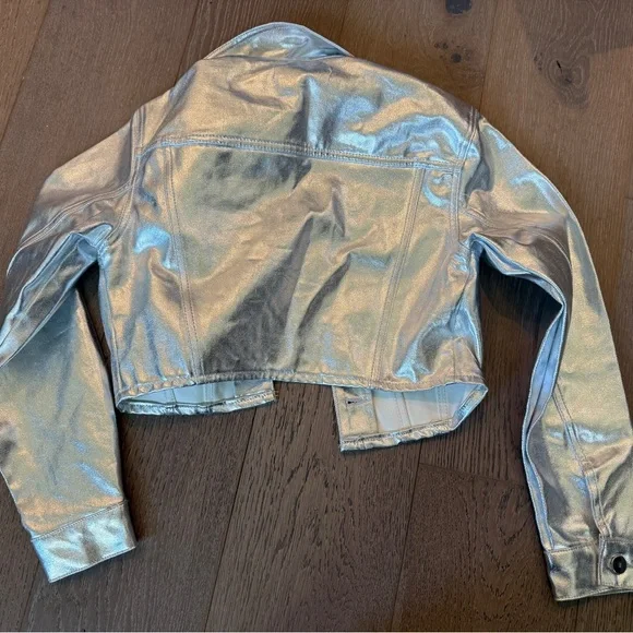 ZARA WOMAN SILVER METALLIC CROP JACKET SIZE M 1889/174 - Picture 2 of 2